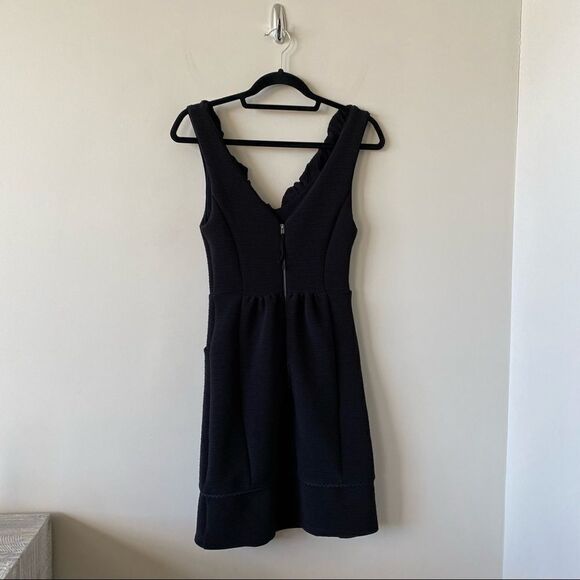 Anthropologie-Maeve Ruffled Ottoman Ribbed V Neck Black Dress (Size:XS) - Picture 3 of 14